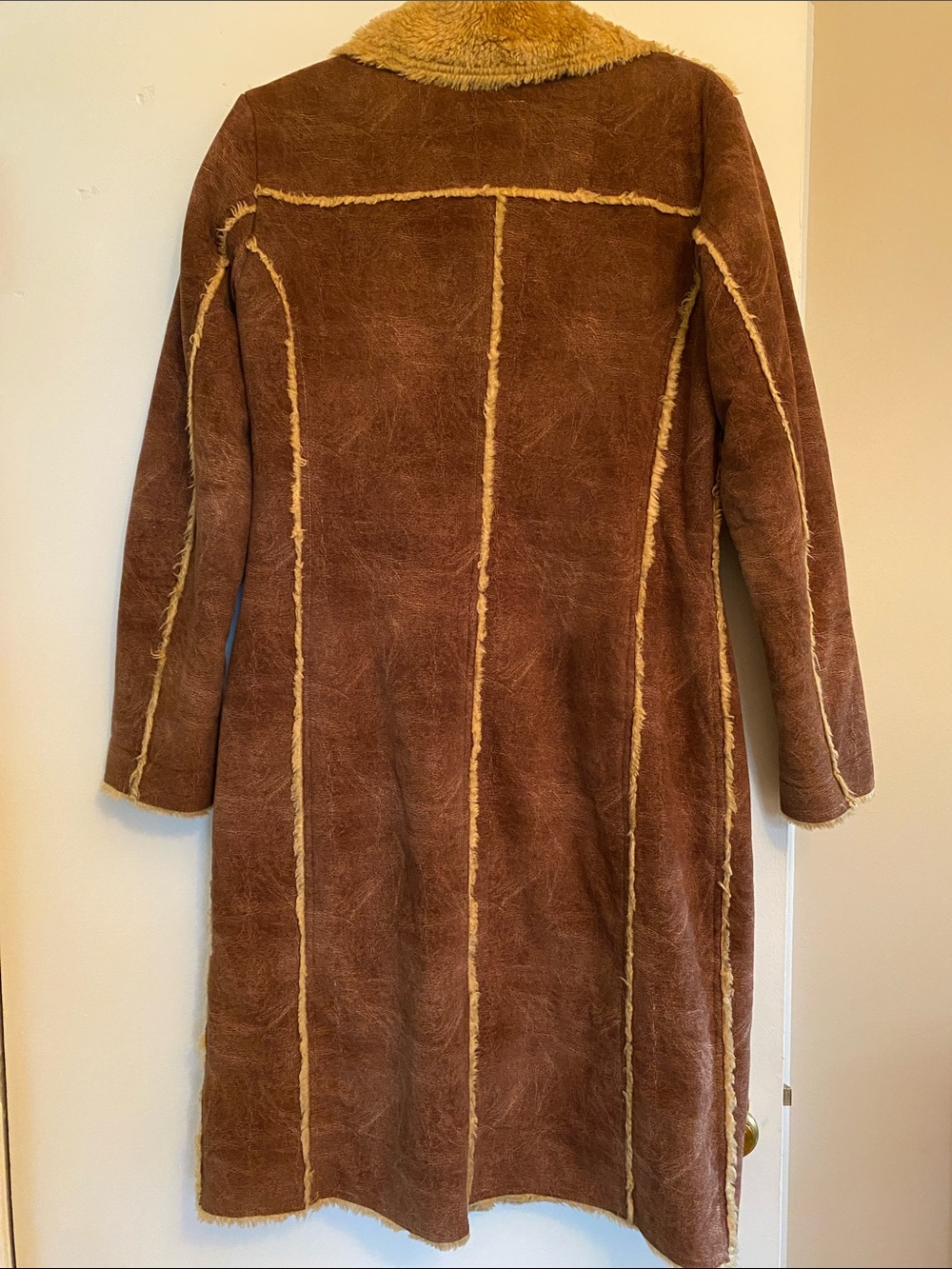Women's Brown Faux Shearling Long Coat - Picture 4 of 4
